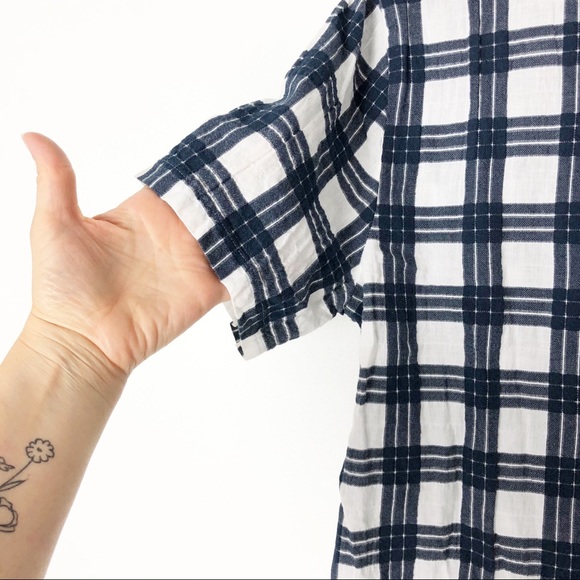 NWOT Madewell blue plaid cotton shirt tie front - Picture 5 of 8